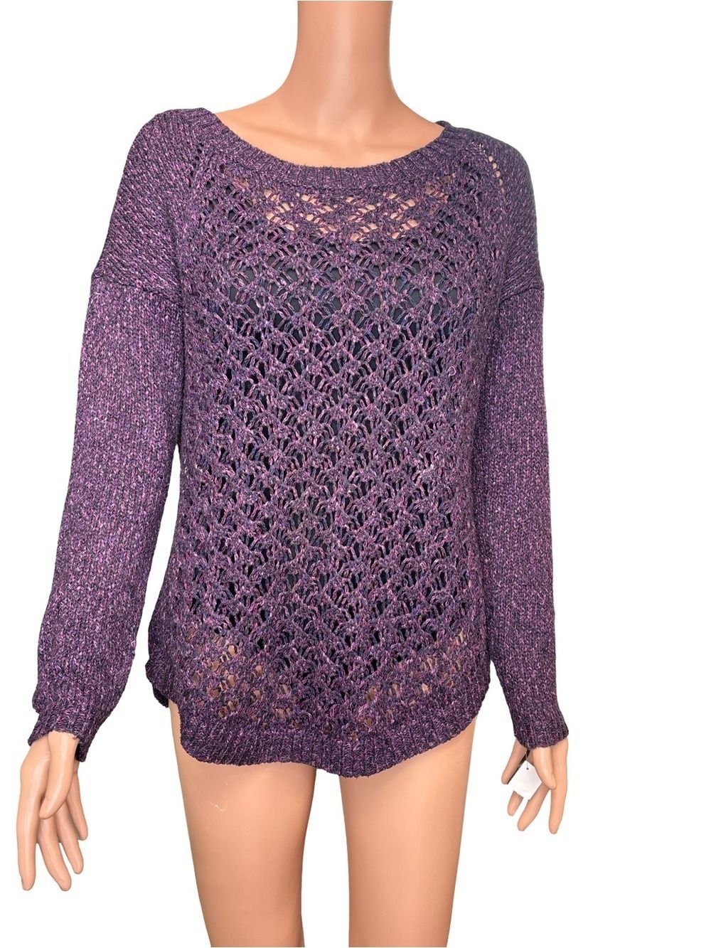 Tribal Open-Weave Purple Sweater Small